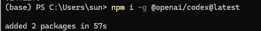 npm i -g @openai/codex 装完输出 added 2 packages